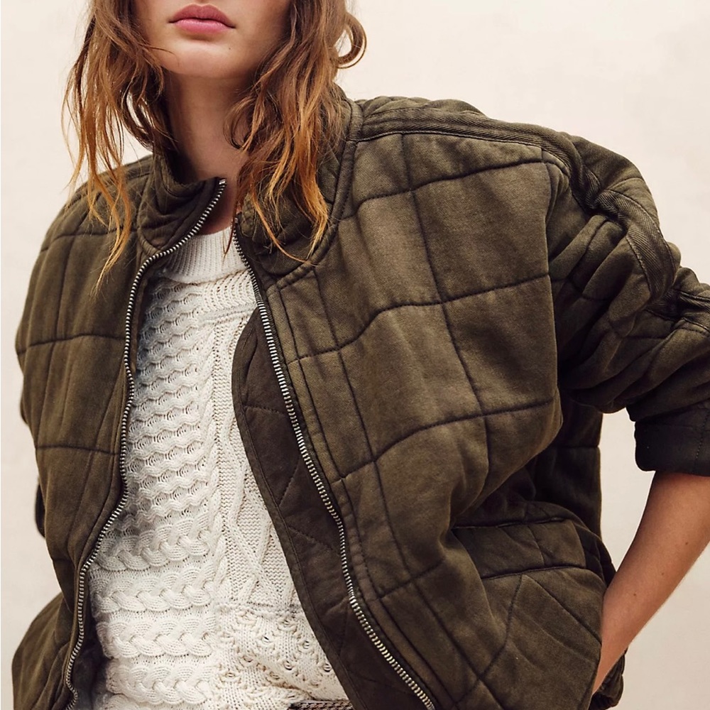 Free People | Dolman Quilted Knit Jacket Olive Green Bomber Jacket